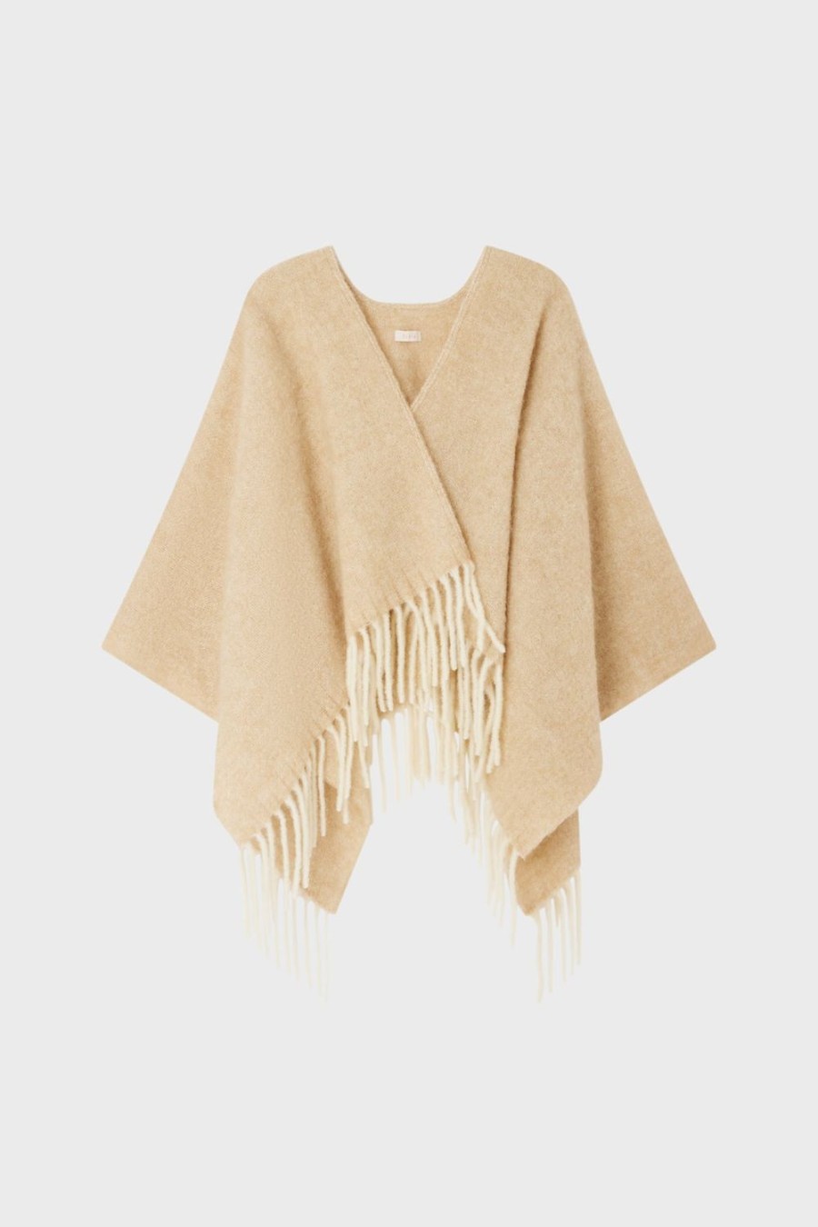 Pablo Poncho De Mezcla De Lana Beige Mallas