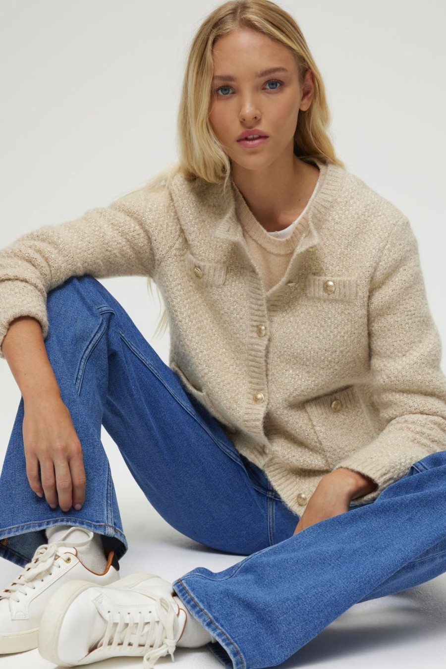 Pablo Cardigan De Lana, Mohair Y Lurex - Noham Natural Mallas